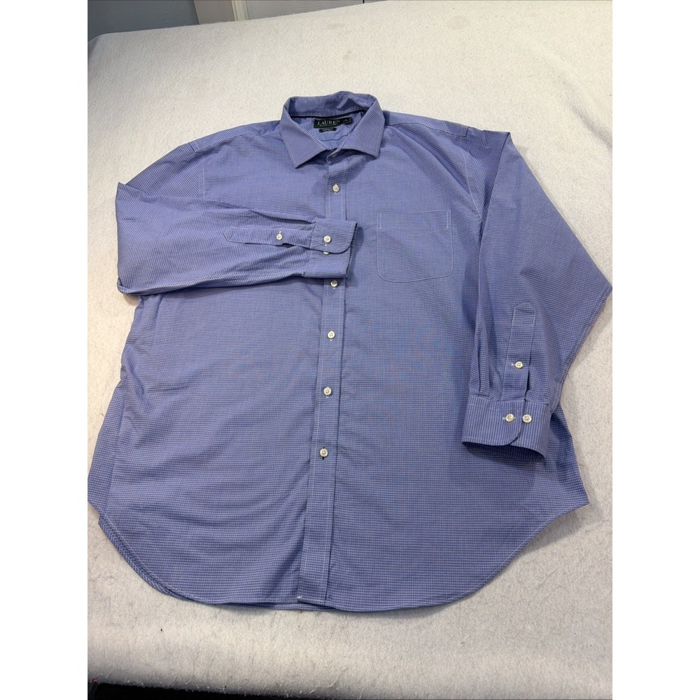 Lauren Ralph Lauren Classic Fit Non-Iron LS Shirt Blue White Check Men 18 34/35